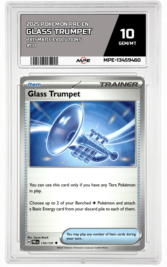 2025 POKEMON PRE EN PRISMATIC EVOLUTIONS #110 GLASS TRUMPET MPE 10 GEM/MT — graded card auctioned from the MPE vault