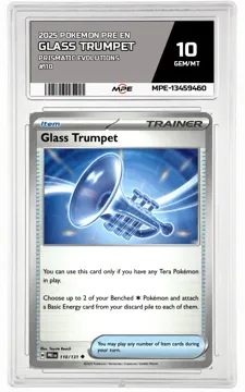 2025 POKEMON PRE EN PRISMATIC EVOLUTIONS #110 GLASS TRUMPET MPE 10 GEM/MT — graded card up for auction