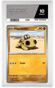 2025 POKEMON PRE EN PRISMATIC EVOLUTIONS #052 HIPPOPOTAS MPE 10 GEM/MT — graded card up for auction