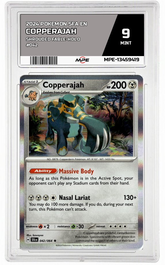 2024 POKEMON SFA EN SHROUDED FABLE-HOLO #042 Copperajah MPE 9 MINT — graded card auctioned from the MPE vault