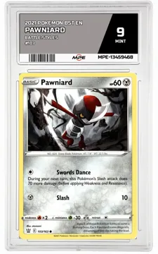 2021 POKEMON BST EN BATTLE STYLES #103 Pawniard MPE 9 MINT — graded card up for auction