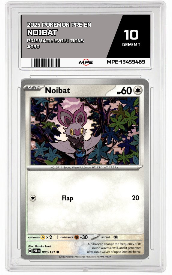 2025 POKEMON PRE EN PRISMATIC EVOLUTIONS #090 Noibat MPE 10 GEM/MT — graded card auctioned from the MPE vault