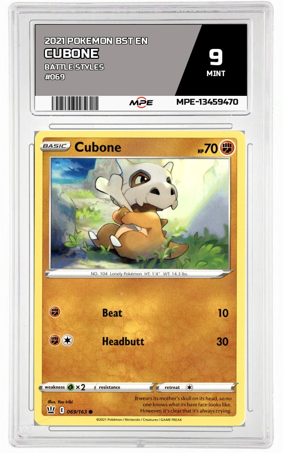 2021 POKEMON BST EN BATTLE STYLES #069 Cubone MPE 9 MINT — graded card auctioned from the MPE vault
