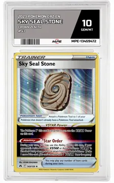2023 POKEMON CRZ EN CROWN ZENITH #143 Sky Seal Stone MPE 10 GEM/MT — graded card up for auction