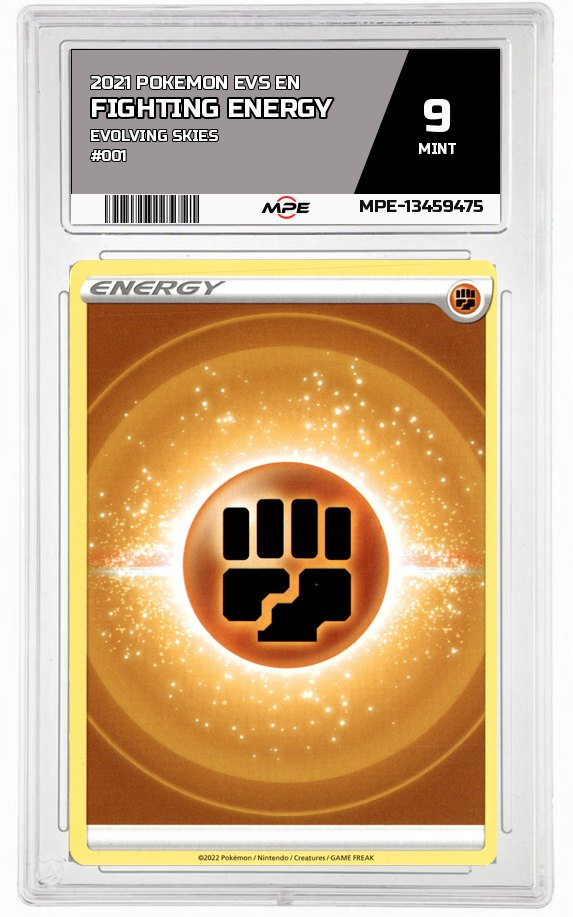 2021 POKEMON EVS EN EVOLVING SKIES #001 FIGHTING ENERGY MPE 9 MINT — graded card auctioned from the MPE vault