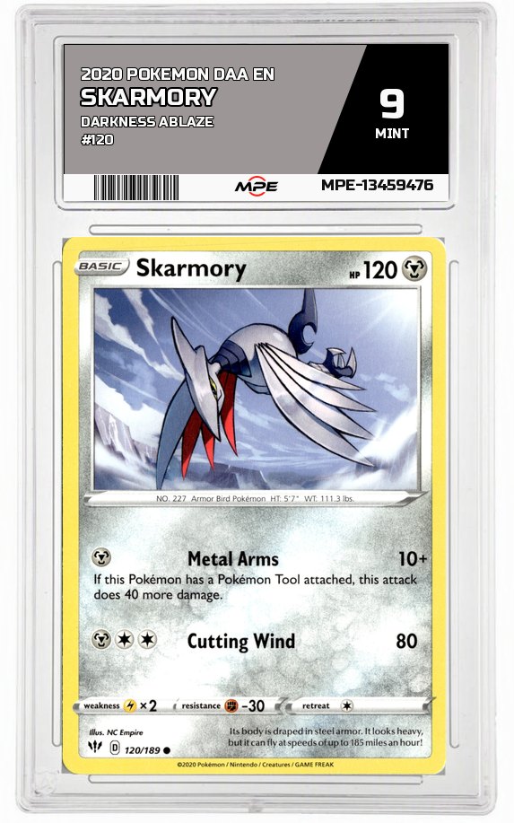 2020 POKEMON DAA EN DARKNESS ABLAZE #120 Skarmory MPE 9 MINT — graded card auctioned from the MPE vault