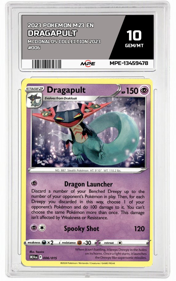 2023 POKEMON M23 EN MCDONALDS COLLECTION 2023 #006 DRAGAPULT MPE 10 GEM/MT — graded card auctioned from the MPE vault