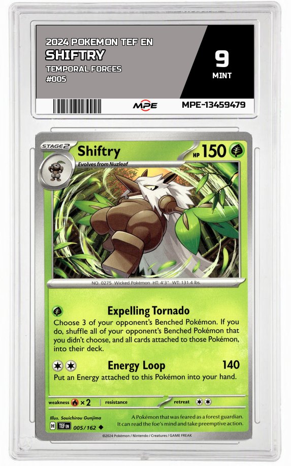 2024 POKEMON TEF EN TEMPORAL FORCES #005 Shiftry MPE 9 MINT — graded card auctioned from the MPE vault
