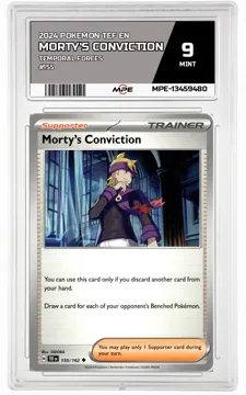 2024 POKEMON TEF EN TEMPORAL FORCES #155 Morty's Conviction MPE 9 MINT — graded card up for auction