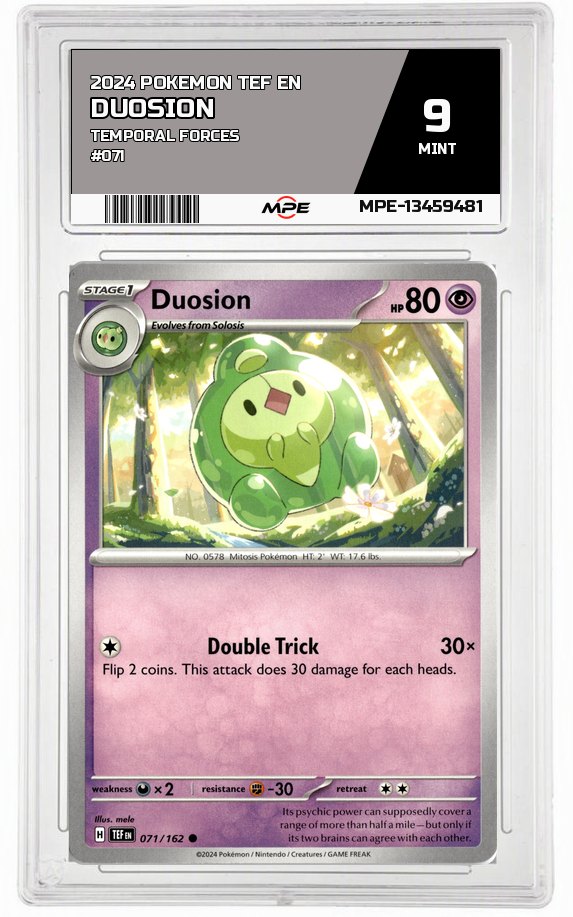 2024 POKEMON TEF EN TEMPORAL FORCES #071 Duosion MPE 9 MINT — graded card auctioned from the MPE vault