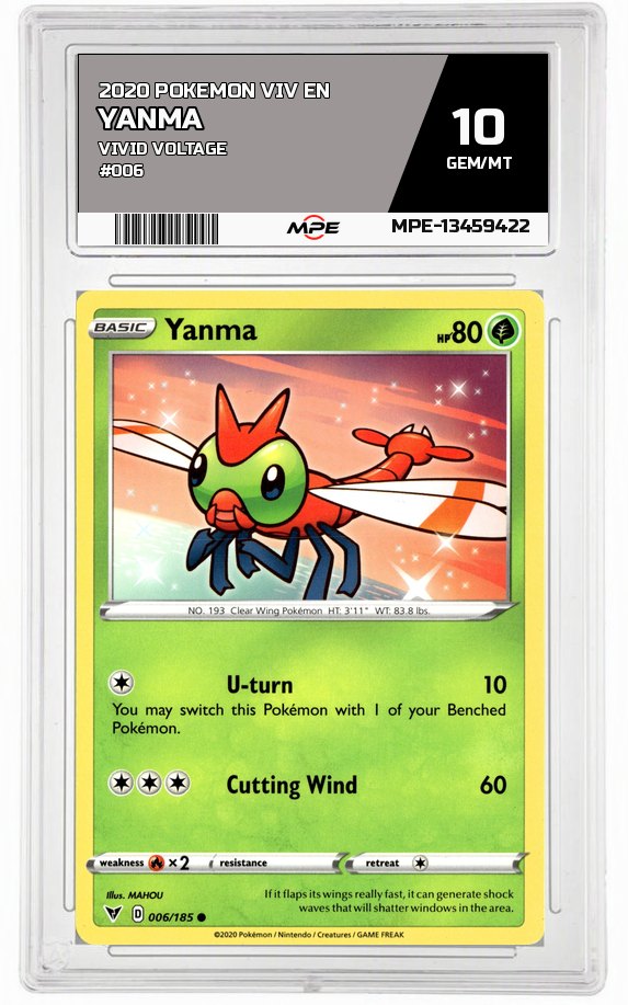 2020 POKEMON VIV EN VIVID VOLTAGE #006 Yanma MPE 10 GEM/MT — graded card auctioned from the MPE vault
