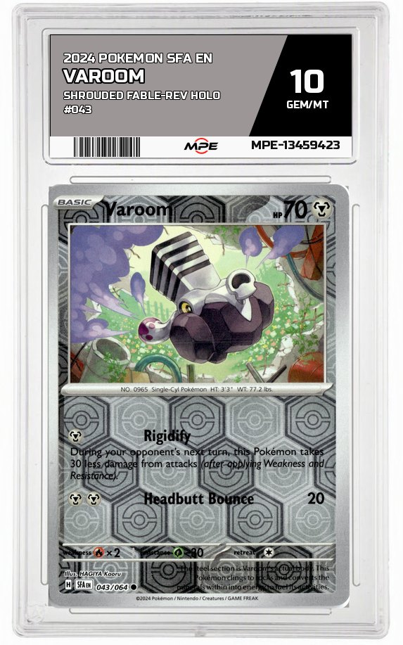 2024 POKEMON SFA EN SHROUDED FABLE-REV HOLO #043 Varoom MPE 10 GEM/MT — graded card auctioned from the MPE vault