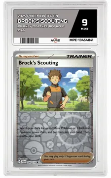 2025 POKEMON JTG EN Journey Together-REV HOLO #146 BROCK'S SCOUTING MPE 9 MINT — graded card up for auction