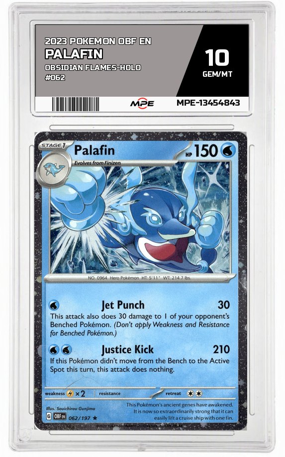 2023 POKEMON OBF EN Obsidian Flames-HOLO #062 PALAFIN MPE 10 GEM/MT — graded card auctioned from the MPE vault