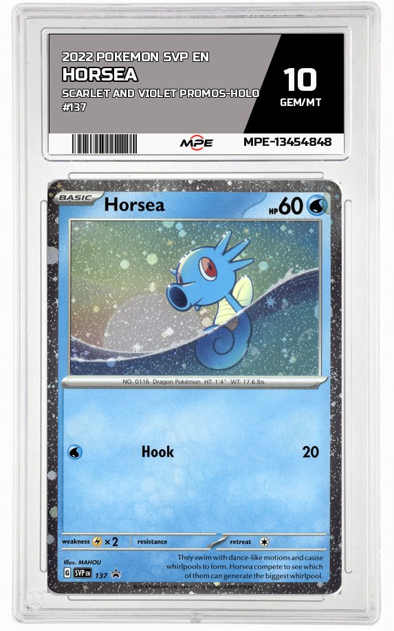 2022 POKEMON SVP EN Scarlet and Violet Promos-HOLO #137 HORSEA MPE 10 GEM/MT — graded card auctioned from the MPE vault
