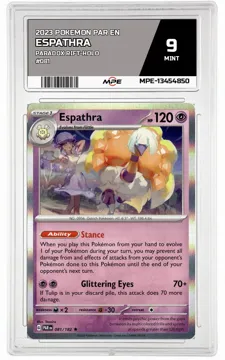 2023 POKEMON PAR EN Paradox Rift-HOLO #081 ESPATHRA MPE 9 MINT — graded card up for auction