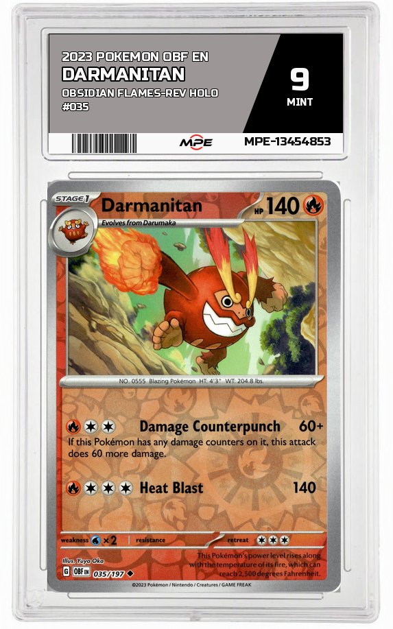 2023 POKEMON OBF EN Obsidian Flames-REV HOLO #035 DARMANITAN MPE 9 MINT — graded card auctioned from the MPE vault