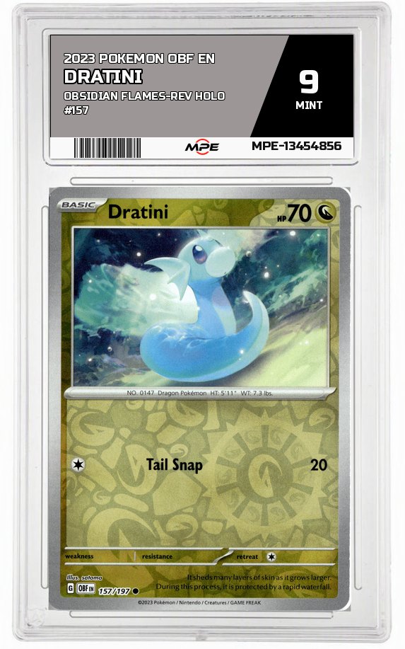 2023 POKEMON OBF EN Obsidian Flames-REV HOLO #157 DRATINI MPE 9 MINT — graded card auctioned from the MPE vault