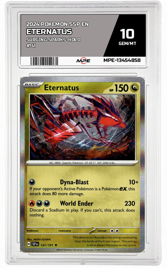 2024 POKEMON SSP EN Surging Sparks-HOLO #141 ETERNATUS MPE 10 GEM/MT — graded card auctioned from the MPE vault