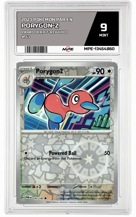 2023 POKEMON PAR EN Paradox Rift-REV HOLO #143 PORYGON-Z MPE 9 MINT — graded card auctioned from the MPE vault
