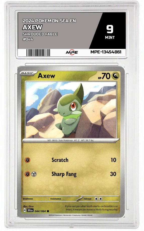 2024 POKEMON SFA EN Shrouded Fable #044 AXEW MPE 9 MINT — graded card auctioned from the MPE vault
