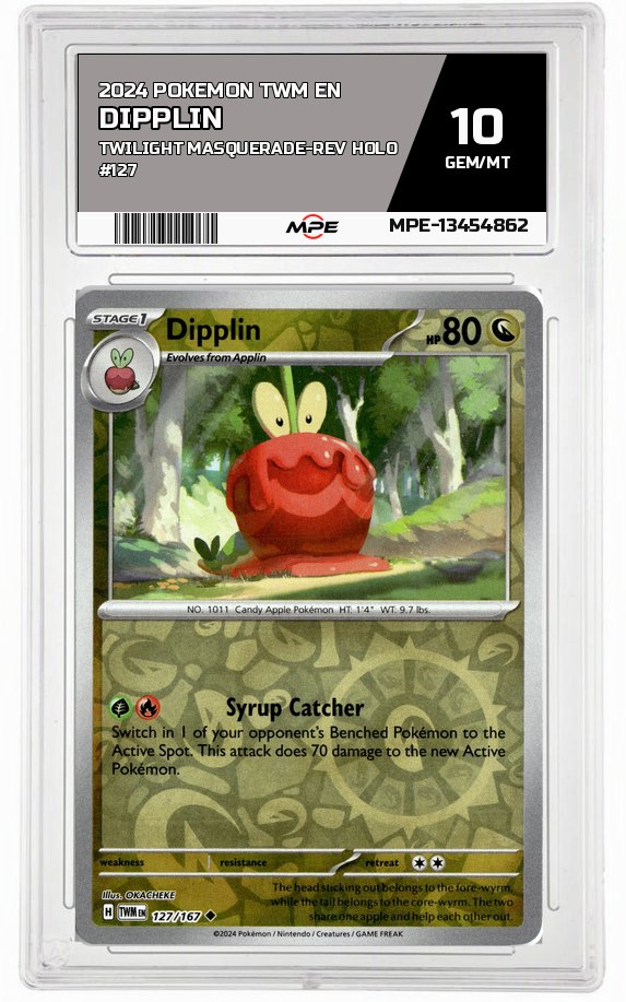 2024 POKEMON TWM EN Twilight Masquerade-REV HOLO #127 DIPPLIN MPE 10 GEM/MT — graded card auctioned from the MPE vault