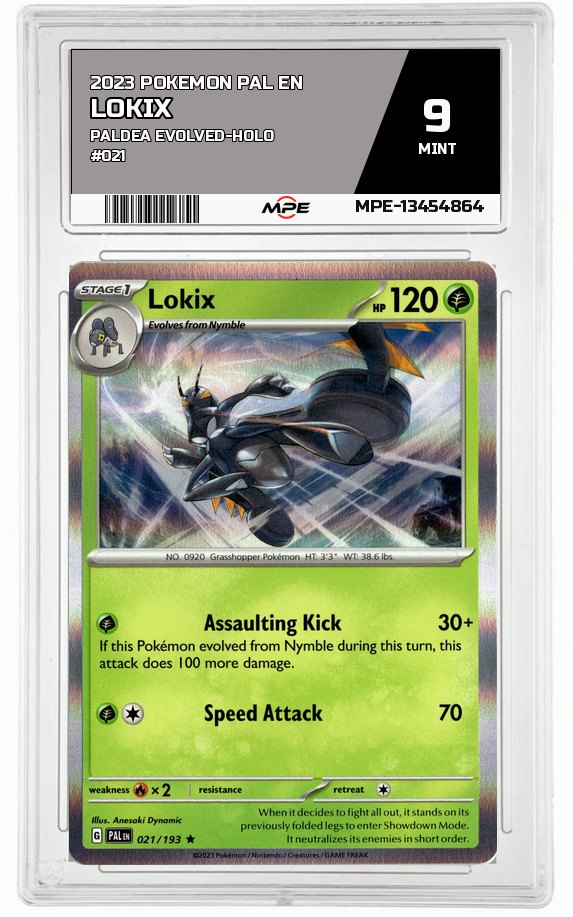 2023 POKEMON PAL EN Paldea Evolved-HOLO #021 LOKIX MPE 9 MINT — graded card auctioned from the MPE vault