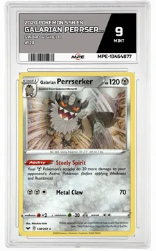 2020 POKEMON SSH EN Sword & Shield #128 GALARIAN PERRSERKER MPE 9 MINT — graded card up for auction