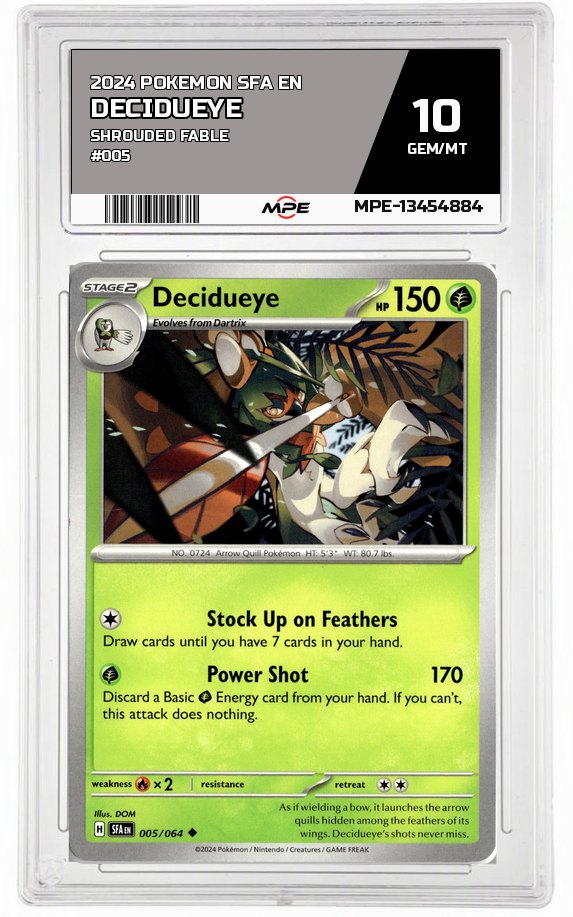 2024 POKEMON SFA EN Shrouded Fable #005 DECIDUEYE MPE 10 GEM/MT — graded card auctioned from the MPE vault