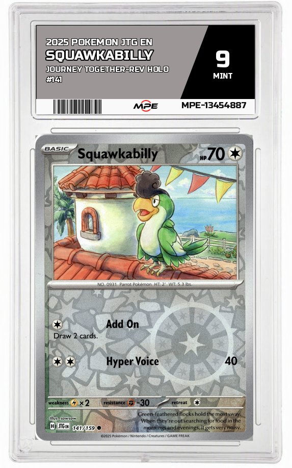 2025 POKEMON JTG EN Journey Together-REV HOLO #141 SQUAWKABILLY MPE 9 MINT — graded card auctioned from the MPE vault