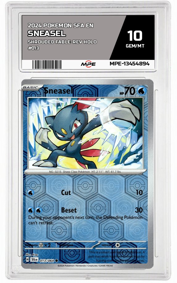 2024 POKEMON SFA EN Shrouded Fable-REV HOLO #013 SNEASEL MPE 10 GEM/MT — graded card auctioned from the MPE vault