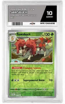 2024 POKEMON TEF EN Temporal Forces-REV HOLO #017 SAWSBUCK MPE 10 GEM/MT — graded card up for auction