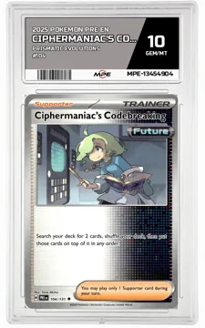 2025 POKEMON PRE EN Prismatic Evolutions #104 CIPHERMANIAC'S CODEBREAKING MPE 10 GEM/MT — graded card up for auction