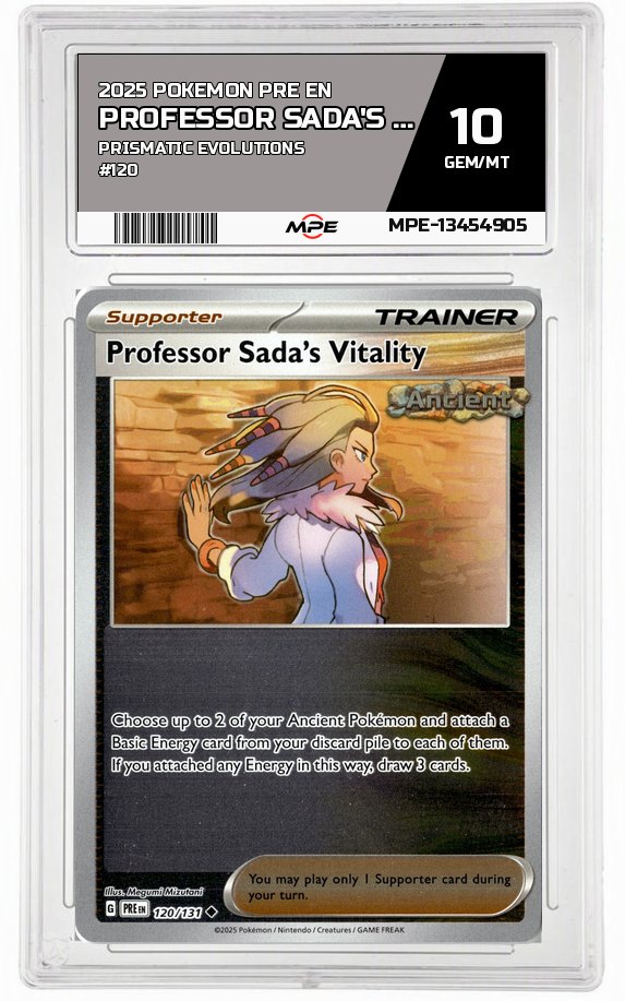 2025 POKEMON PRE EN Prismatic Evolutions #120 PROFESSOR SADA'S VITALITY MPE 10 GEM/MT — graded card auctioned from the MPE vault