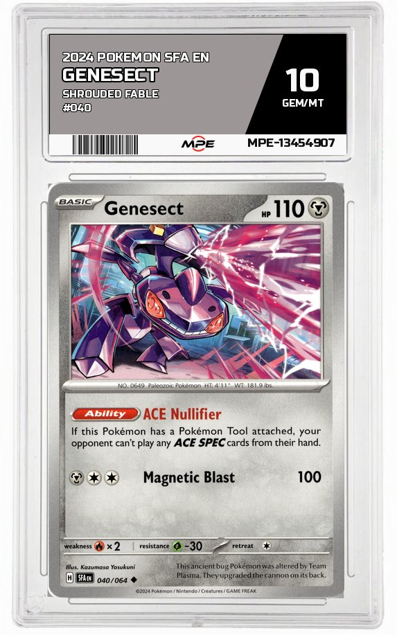 2024 POKEMON SFA EN Shrouded Fable #040 GENESECT MPE 10 GEM/MT — graded card auctioned from the MPE vault
