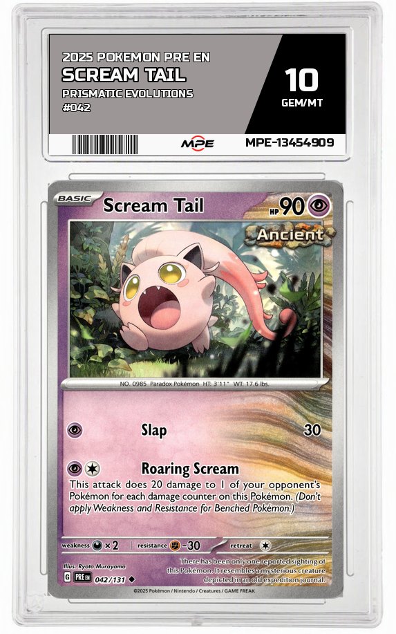2025 POKEMON PRE EN Prismatic Evolutions #042 SCREAM TAIL MPE 10 GEM/MT — graded card auctioned from the MPE vault