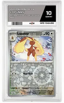 2025 POKEMON PRE EN Prismatic Evolutions-REV HOLO #084 LOPUNNY MPE 10 GEM/MT — graded card up for auction