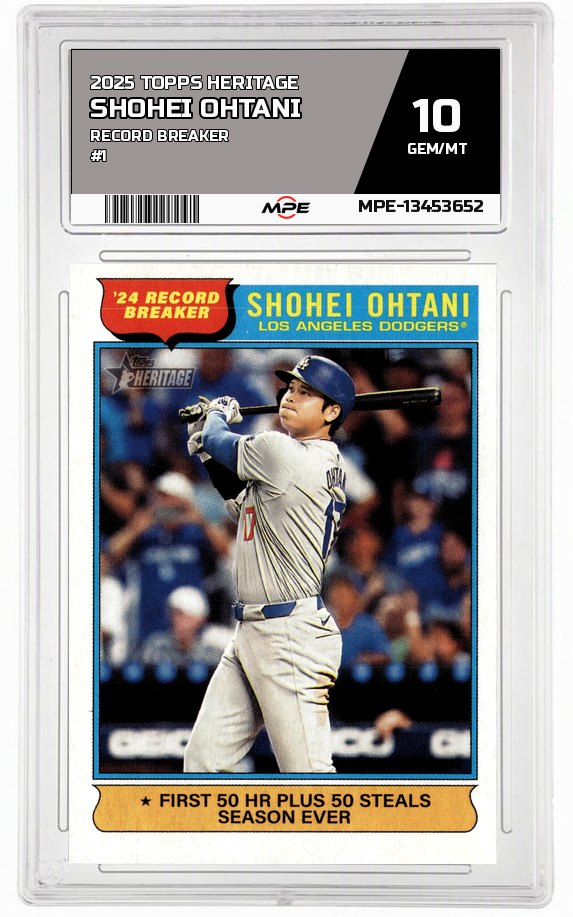 2025 TOPPS HERITAGE RECORD BREAKER #1 SHOHEI OHTANI MPE 10 GEM/MT — graded card auctioned from the MPE vault