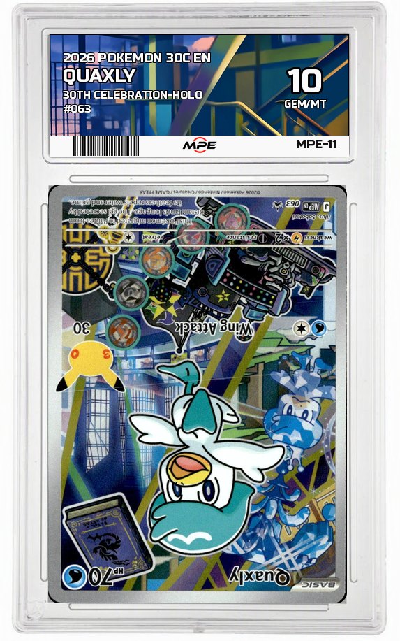 2026 POKEMON 30C EN 30th Celebration-HOLO #063 QUAXLY MPE 10 GEM/MT — graded card auctioned from the MPE vault