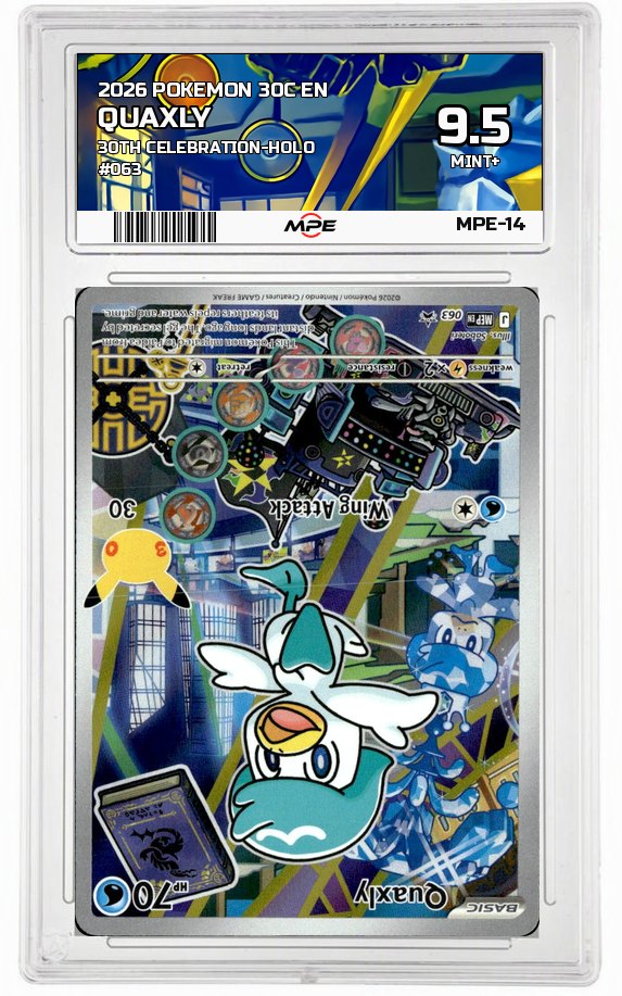 2026 POKEMON 30C EN 30th Celebration-HOLO #063 QUAXLY MPE 9.5 MINT+ — graded card auctioned from the MPE vault