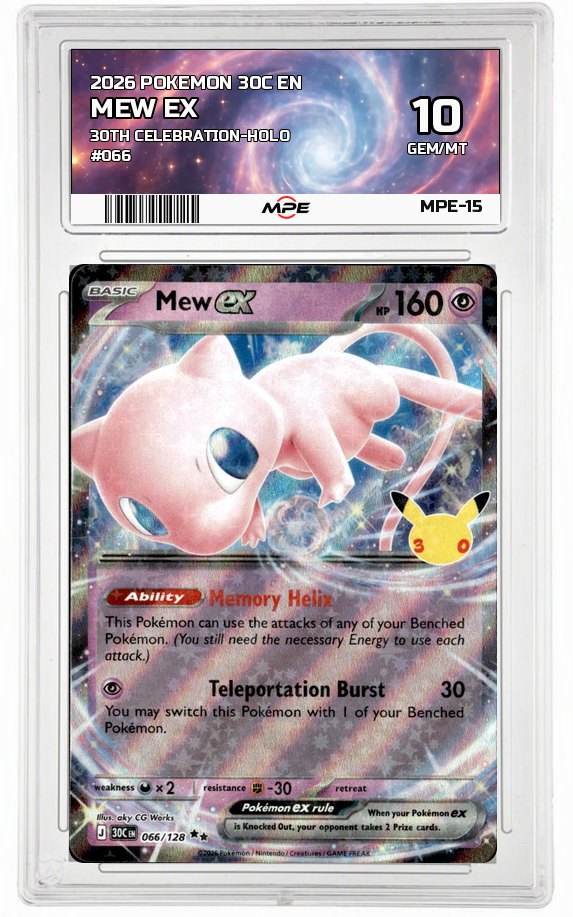 2026 POKEMON 30C EN 30th Celebration-HOLO #066 MEW EX MPE 10 GEM/MT — graded card auctioned from the MPE vault
