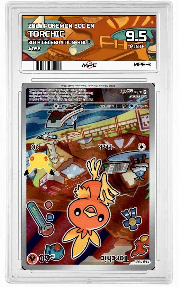 2026 POKEMON 30C EN 30th Celebration-HOLO #056 TORCHIC MPE 9.5 MINT+ — graded card auctioned from the MPE vault