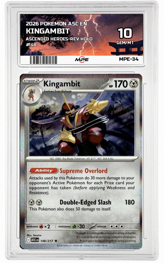2026 POKEMON ASC EN Ascended Heroes-REV HOLO #148 KINGAMBIT MPE 10 GEM/MT — graded card auctioned from the MPE vault