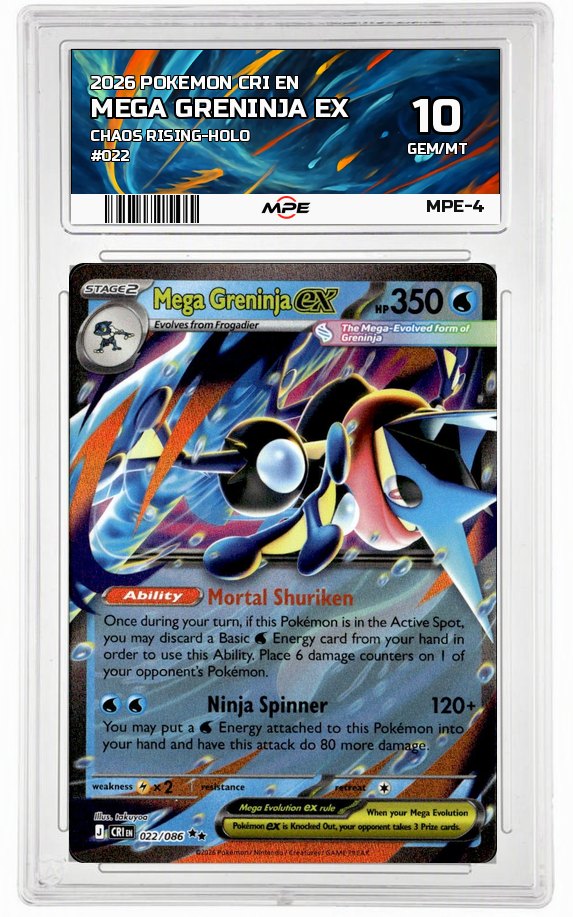 2026 POKEMON CRI EN Chaos Rising-HOLO #022 MEGA GRENINJA EX MPE 10 GEM/MT — graded card auctioned from the MPE vault