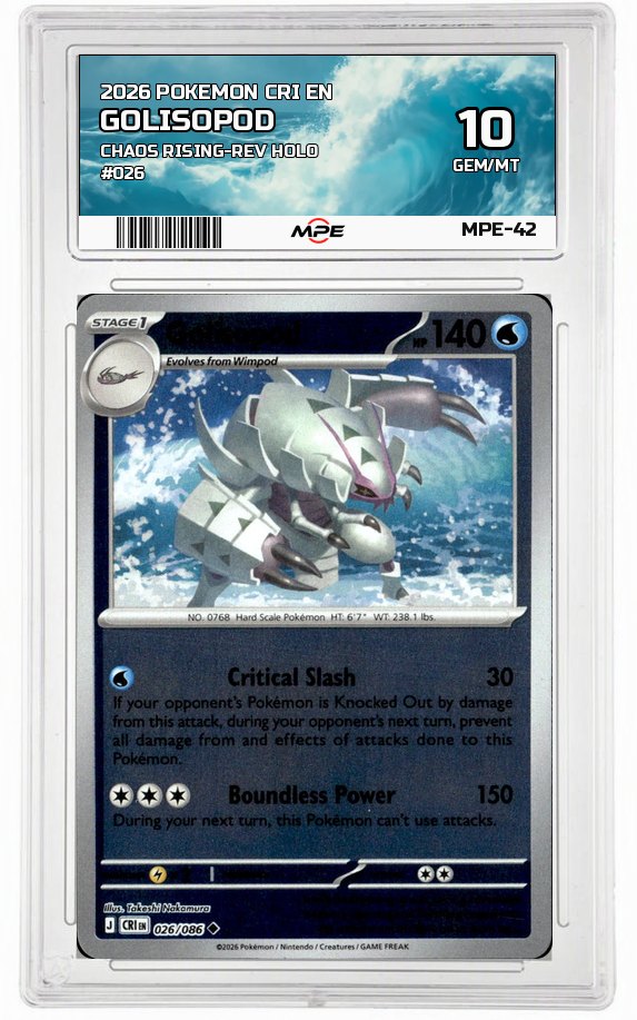 2026 POKEMON CRI EN Chaos Rising-REV HOLO #026 GOLISOPOD MPE 10 GEM/MT — graded card auctioned from the MPE vault