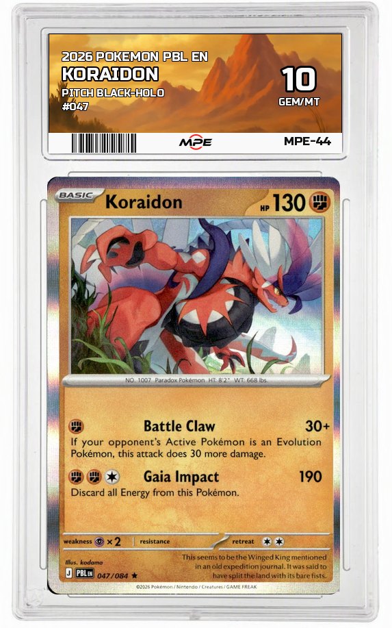 2026 POKEMON PBL EN Pitch Black-HOLO #047 KORAIDON MPE 10 GEM/MT — graded card auctioned from the MPE vault