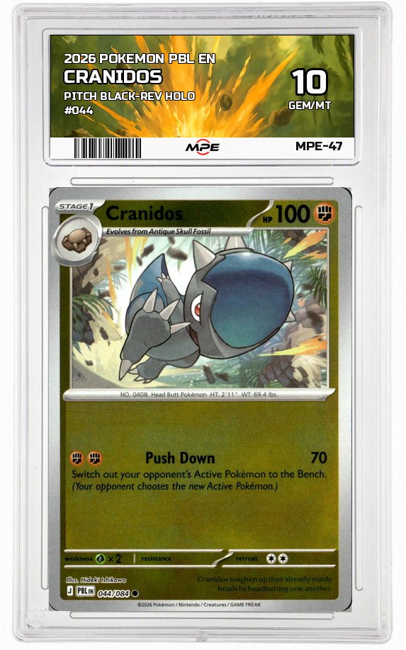 2026 POKEMON PBL EN Pitch Black-REV HOLO #044 CRANIDOS MPE 10 GEM/MT — graded card auctioned from the MPE vault