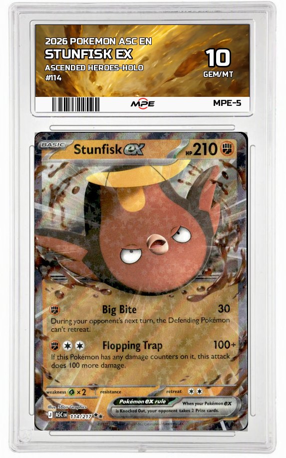 2026 POKEMON ASC EN Ascended Heroes-HOLO #114 STUNFISK EX MPE 10 GEM/MT — graded card auctioned from the MPE vault