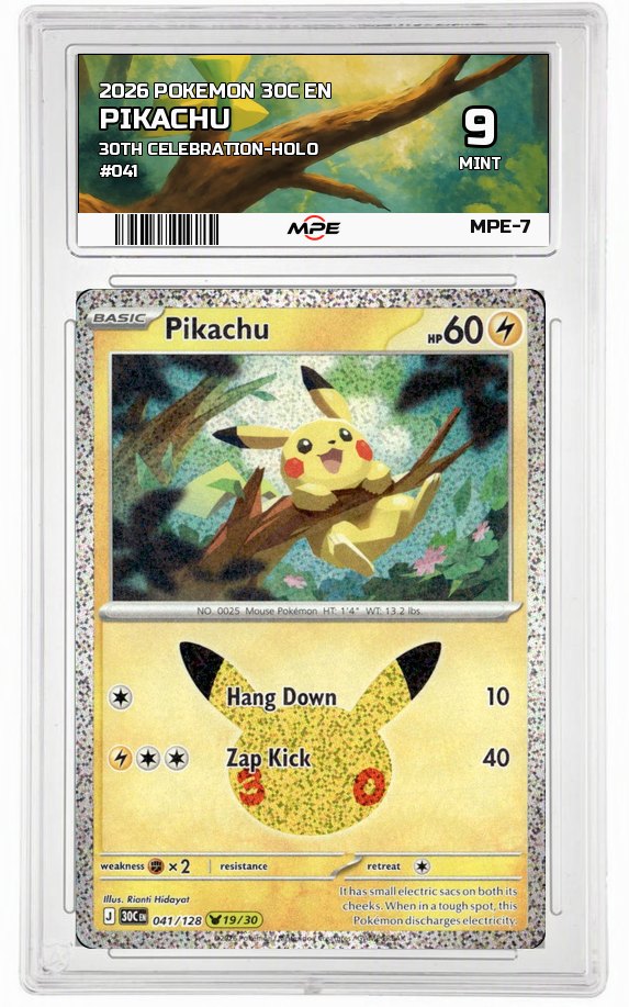 2026 POKEMON 30C EN 30th Celebration-HOLO #041 PIKACHU MPE 9 MINT — graded card auctioned from the MPE vault