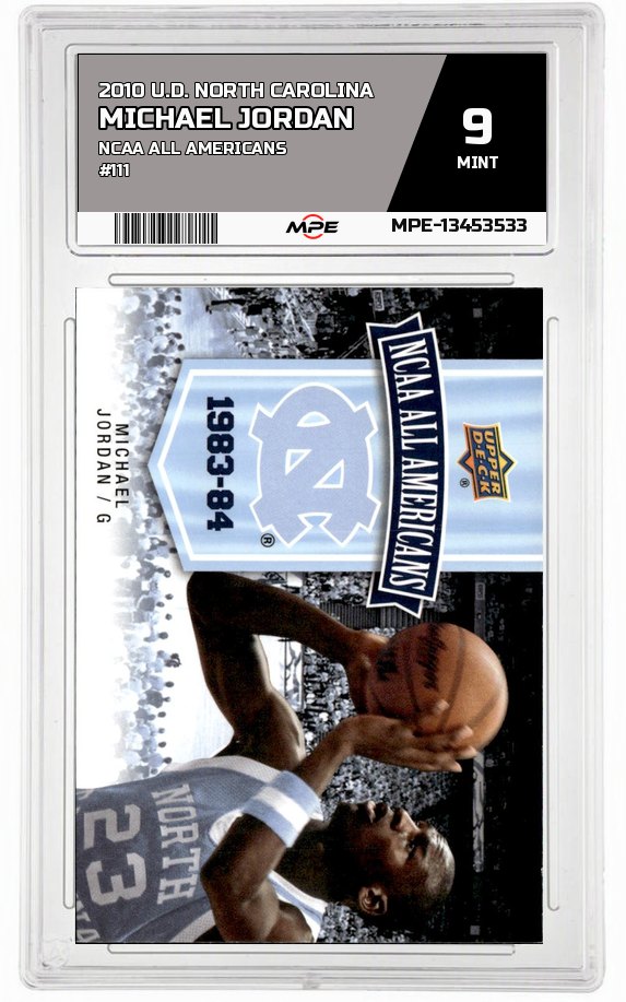 2010 U.D. NORTH CAROLINA NCAA ALL AMERICANS #111 MICHAEL JORDAN MPE 9 MINT — graded card auctioned from the MPE vault